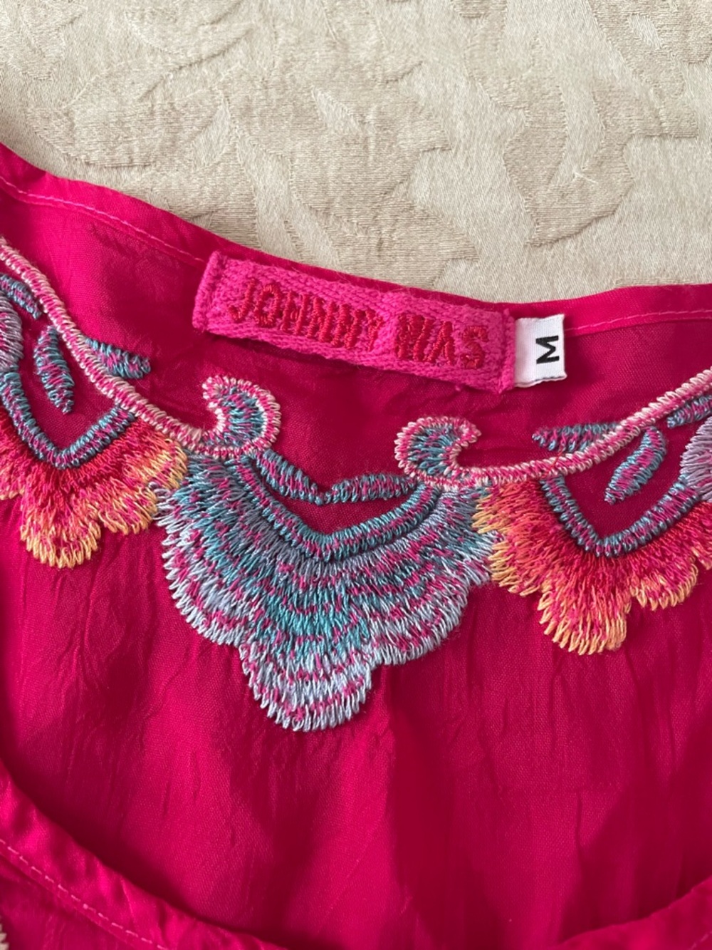 Johnny Was Hot Pink Fuchsia Embroidered Fuchsia Boho Tunic Top Blouse M - Picture 5 of 13